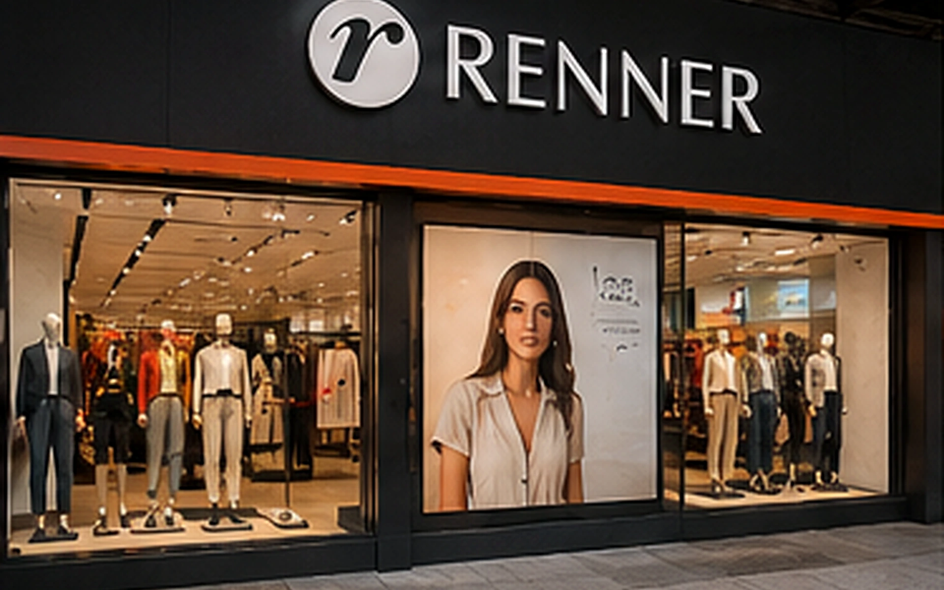 Case de vitrine da Renner com comunicação de campanha