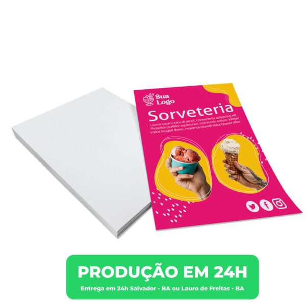 Panfletos Flyers A6 10x14cm Imprimir Couchê 115g <span class="highlighted-title" style="background-color: #23408D;"><i class="fa fa-bolt"></i> Produção em 24h</span>