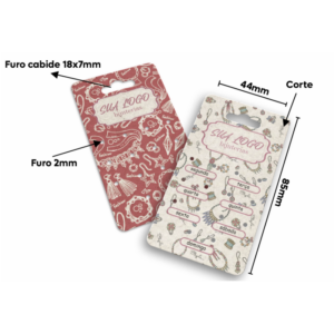 Tags Etiquetas Papel Brincos Semaninha couchê 250g 8x4cm Verniz UV Total Frente